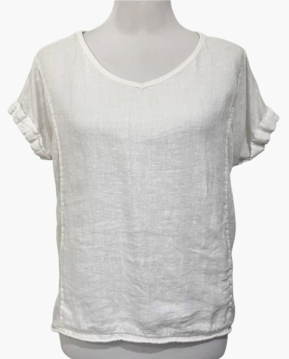 Ronnie Salloway 100% Linen Top White Made in Italy Lagenlook Boxy Women’s Sz M